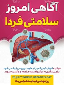 تصویر بنر روز جهانی هپاتیت شامل وکتور کبد و ویروس 