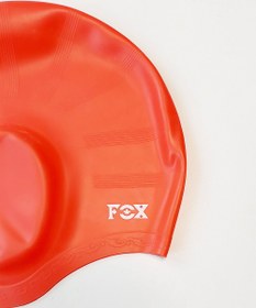 تصویر کلاه شنا برای موهای بلند زنان مدل گوشی دار سیلیکونی ضد آب و ضد کلر فوکس ( Fox ) قرمز 