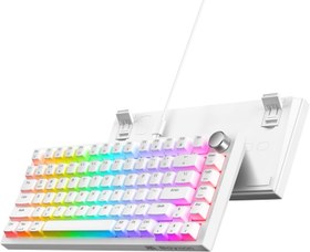 تصویر Baytion Mechanical Gaming Keyboard, 82 Keys 75% Compact Gaming Keyboard with Rainbow LED Backlit Wired Anti-Ghosting Mechanical Keyboard with Knob for Windows and Mac, White(Red Switches 