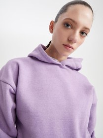 تصویر خرید اینترنتی هودی زنانه بنفش دفکتو Z9510AZ22AU Bisiklet Yaka Kapüşonlu Basic Crop Sweatshirt