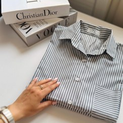 تصویر شومیز راه راه طوسی طرح لامِر La’mer over shirt | cool grey