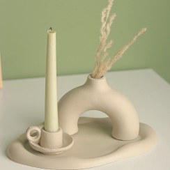 تصویر ست گلدان و شمعدان کرم 