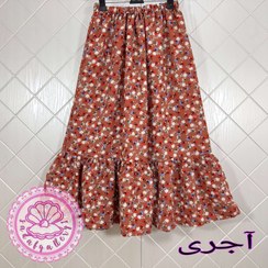 تصویر دامن کرپ پفکی بلند شکوفه سایز آزاد رنگ آبی 