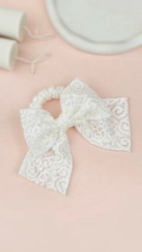 تصویر پاپیون گیپوری کش دار - سفید 