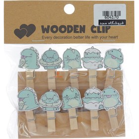 تصویر گیره چوبی فانتزی 10 عددی طرح دایناسور WOODEN CLIP 