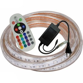 تصویر ریسه شلنگی RGB مدل ۵۰۵۰ ظرفیت ۱۰۰ متر با ریموت کنترلی 