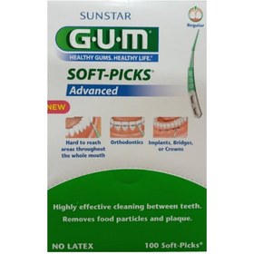 تصویر خلال بین دندانی جی یو ام، مدل Soft-Picks(سافت پیکس)، بسته ۱۰۰ عددی GUM Soft Picks Advanced 100pcs