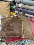 تصویر روبالشتی دورو تکی چهارگوش کالیفورنیا مخمل پورشه دو نوار دار و تک نوار یک - زیتونی 