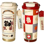 تصویر تراول ماگ دو حالته طرح گربه حجم 500ml animal coffe cup 500ml