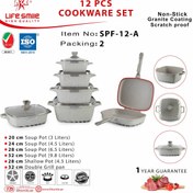 تصویر سرویس قابلمه گرانیتی لایف اسمایل مدل SPF 12 شامل 12 پارچه LIFE SMILE SPF-12 COOKWARE SET