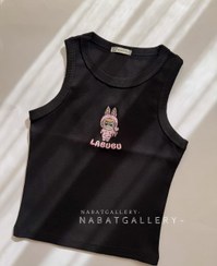 تصویر کراپ تاپ گلدوزی طرح لبوبو کبریتی پنبه ایی فری سایز - مشکی 