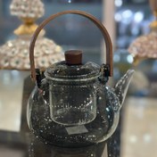 تصویر قوری پیرکس دودی دسته چوبی وارداتی 