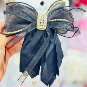 تصویر پاپیون توری نگینی - مشکی 