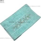 تصویر حوله دستی گلدوزی سبزآبی برند ماندگار سایز 40×80 