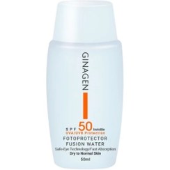 تصویر کرم ضد آفتاب بی رنگ ژیناژن مدل Fusion Liquid مناسب پوست خشک و نرمال 50 میلی لیتر GINAGEN Fusion Liquid sunscreen