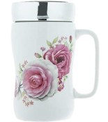 تصویر ماگ دردار سرامیکی سفید طرح گل Vintage 