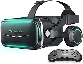 تصویر هدست Pansonite Pansonite Vr با کنترل از راه دور [نسخه جدید]، هدست واقعیت مجازی عینک سه بعدی برای بازی های واقعیت مجازی و فیلم های سه بعدی، سیستم مراقبت از چشم برای گوشی های هوشمند آیفون و اندروید (مشکی) 