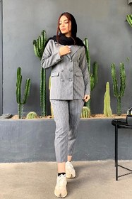 تصویر کت و شلوار دیپلمات 6 دکمه پارچه دیپلمات طوسی کد(7134) 6-button diplomat suit, navy gray diplomat fabric