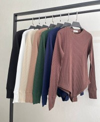 تصویر بادی آستین فینگردار جنس کبریتی سایز ۳۶ تا ۴۴ - کرم 