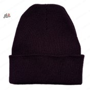 تصویر کلاه بافت کاموایی بادمجونی 