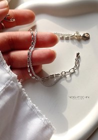 تصویر دستبند زنانه برند وای اس ایکس مدل دوزنجیره خاویاری استیل Women's bracelet of YSX brand, two-chain caviar steel model