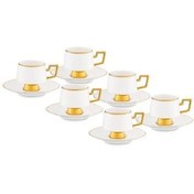 تصویر سرویس فنجان قهوه, شش نفره،سفید طلایی، کاراجا ،90 میل،Jumbo Ellmore Gold 