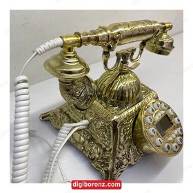 تصویر تلفن برنجی برنزی رومیزی مدل هرمی (تلفن برنزی) | تلفن رومیزی Bronze desk phone, pyramid model