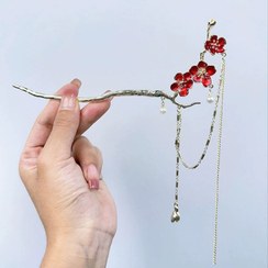 تصویر کانزاشی مو ژاپنی طرح سه گل قرمز آویزدار 