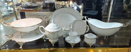 تصویر سرویس پذیرایی لمونژ جنس چینی فریم برنج کروم - قندان 