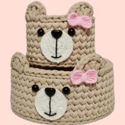 تصویر ست سبد تریکو خرسی نظم دهنده اتاق کودک مدل گندمی 