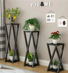 تصویر استند گلدان فلزی سه تایی مشکی 