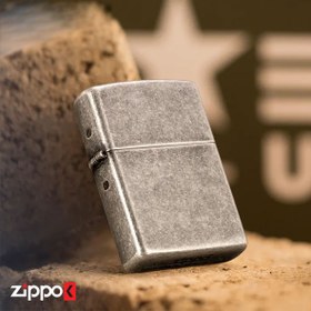 تصویر فندک اورجینال بنزینی زیپو مدل Zippo Classic Antique Silver Plate 121FB-ANTIQUE FNSH/ANTQ SVR PL