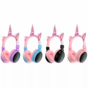 تصویر هدفون بی سیم بچگانه طرح اسب تک شاخ مدل J34 J34 Unicorn Bluetooth cute Headset Luminous on Ear Headphone for kids