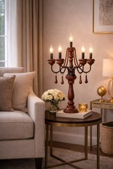 تصویر آباژور رومیزی چوبی فندوقی شاخه مشکی 