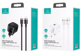 تصویر شارژر دیواری تایپ سی 20 وات و کابل شارژ تایپ سی به لایتنینگ یوسامز USAMS Charger + Type C to Lightning Data Cable CC-124 