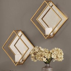 تصویر جاشمعی فلزی دیواری طرح آینه و لوزیG227 - طلایی 