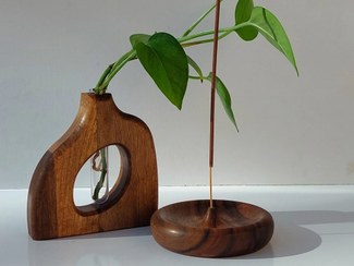 تصویر گلدان چوبی مینیمال رومیزی جدید چوب گردو New Minimal Wooden Walnut Wood Pot