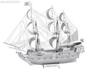 تصویر پازل فلزی سه بعدی کشتی دزدان دریایی ا از جنس ورق استیل ضدزنگ، به رنگ نقره ای از جنس ورق استیل ضدزنگ، به رنگ نقره ای