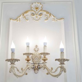 تصویر لوستر دیواری نیوکلاسیک D1579-2 چهار شعله با آبکاری کرم طلا 