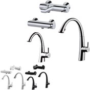 تصویر ست کامل شیرآلات کی دبلیو سی مدل زو رنگ کروم و مشکی و سفید 