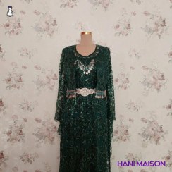 تصویر لباس کردی زنانه سبز زمردی 