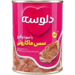 تصویر کنسرو " سس ماکارونی " دلوسه - ( با سویا و قارچ ) حاوی روغن مایع آفتابگردان، و رب گوجه فرنگی، فلفل دلمه ای و پیاز ( 380 گرمی ) 