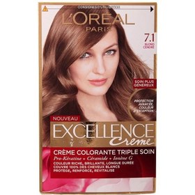 تصویر کیت رنگ مو لورآل سری EXCELLENCE CREME شماره 7.1 رنگ کاراملی دودی ا LOreal Paris Hair Color Excellence Creme Model No.7.1 LOreal Paris Hair Color Excellence Creme Model No.7.1