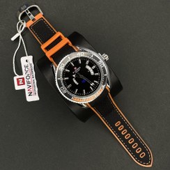 تصویر نیوی فورس مردانه موتور ژاپن کد(6510) قاب مشکی صفحه سورمه ای بند سورمه ای نارنجی 