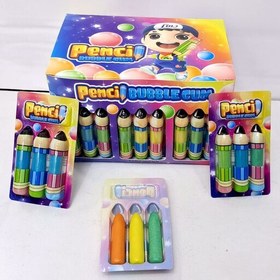 تصویر آدامس مدادی ۳ تایی بسته ی ۳۰ عددی Pencil Bubble Gum 30 sticks