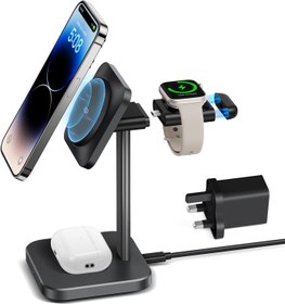 تصویر ESR 3-in-1 Wireless Charger Stand with MagSafe Removable Made for Apple Watch Certified Charger MagSafe Charging Station Magnetic Charger iPhone 15/14/13/12 Series AirPods Pro/3/2 Black - ارسال 15 الی 20 روز کاری 