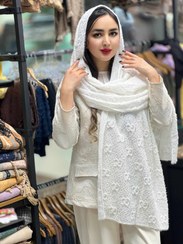 تصویر شال نخی پاییزه پشمی وارداتی طرح گوچی (Gucci) سبک و لطیف - سفید 