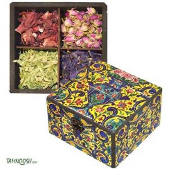 تصویر جعبه چای و دمنوش 16*16 طرح کهربا ( پر شده با دمنوش) 