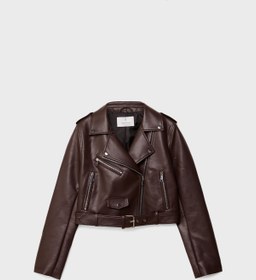تصویر ژاکت زنانه Stradivarius Belted faux leather biker jacket 