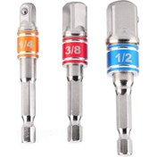 تصویر تبدیل دریل به بکس Drill Bit 3 Pcs Drill Socket Adapter Impact Drill Extension Drill Bar Socket Adapter Hex Shank Square Head Drill Bit